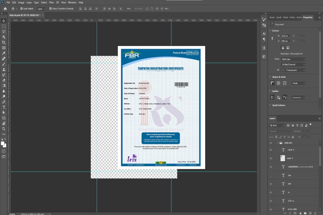 Modèle Word et PDF de certificat d'enregistrement des contribuables du Pakistan template Modèle Word et PDF de certificat d'enregistrement des contribuables du Pakistan template